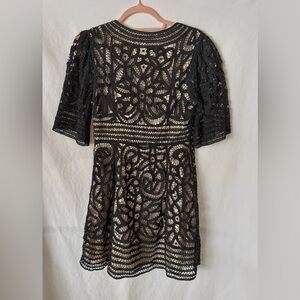 Betsey Johnson Black Lace Dress Nude Lining V-Neck Fit & Flare Size 6
